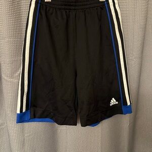 Adidas Kids Black Shorts with Blue and White Stripes